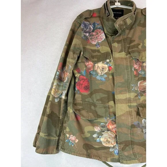 Floral Camouflage Military Style Jacket Jealous Tomato Utility Zipper Snap - Picture 3 of 14